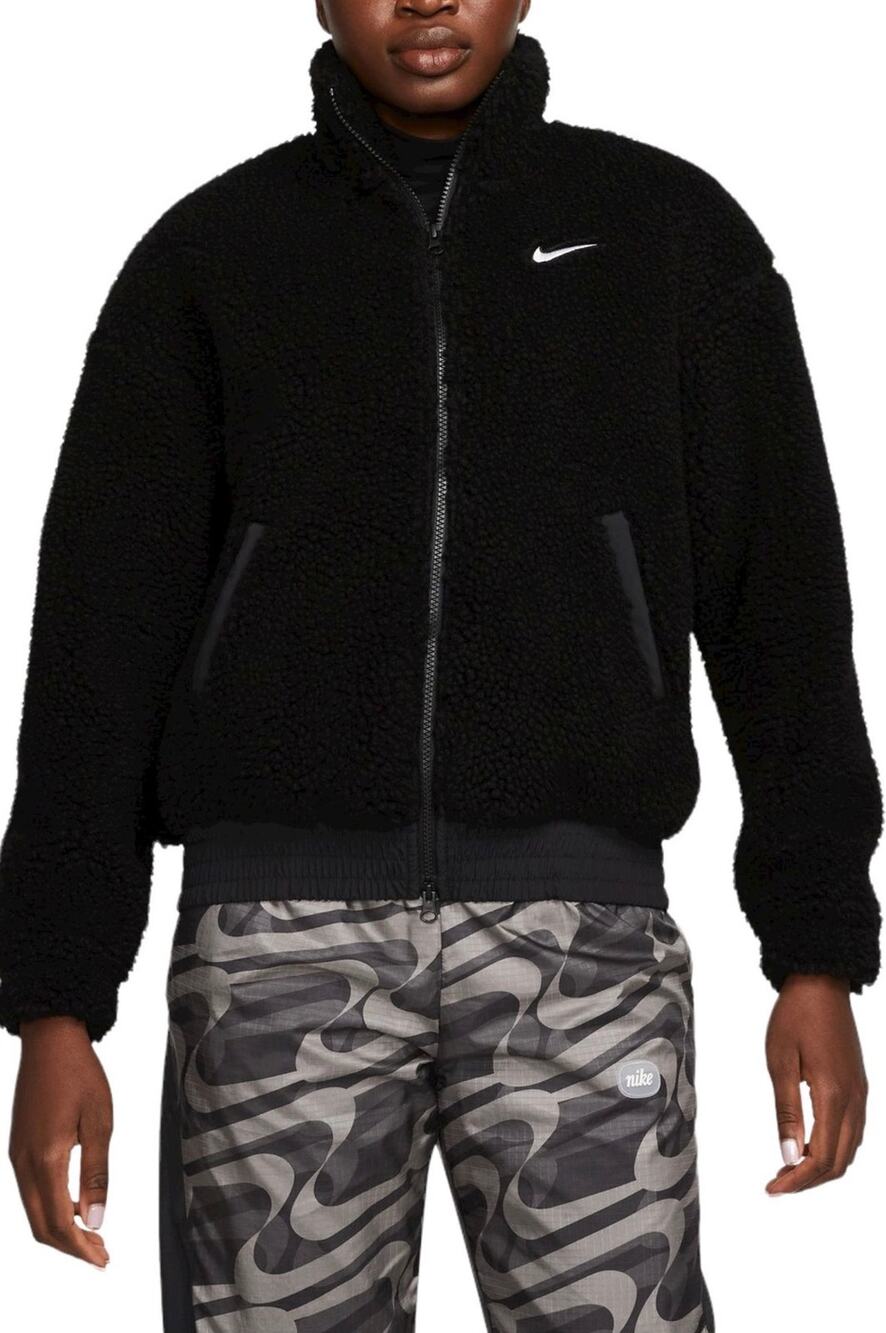 Nike Women's Sportswear Swoosh Sherpa Fleece Jacket - Black/White (Size XXL)